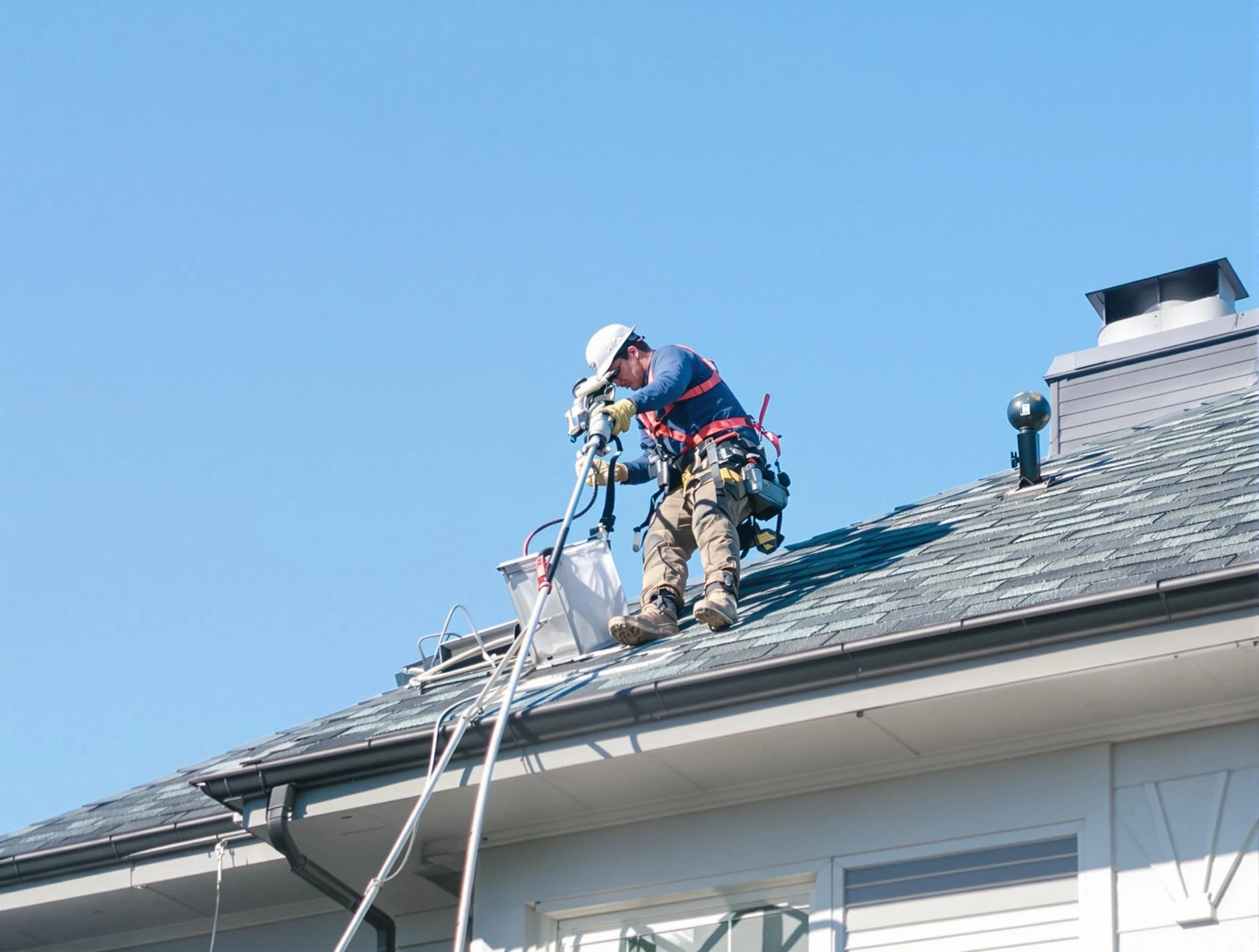 Herriman Dryer Vent Cleaning certified technician cleaning a roof-mounted dryer vent system in Herriman