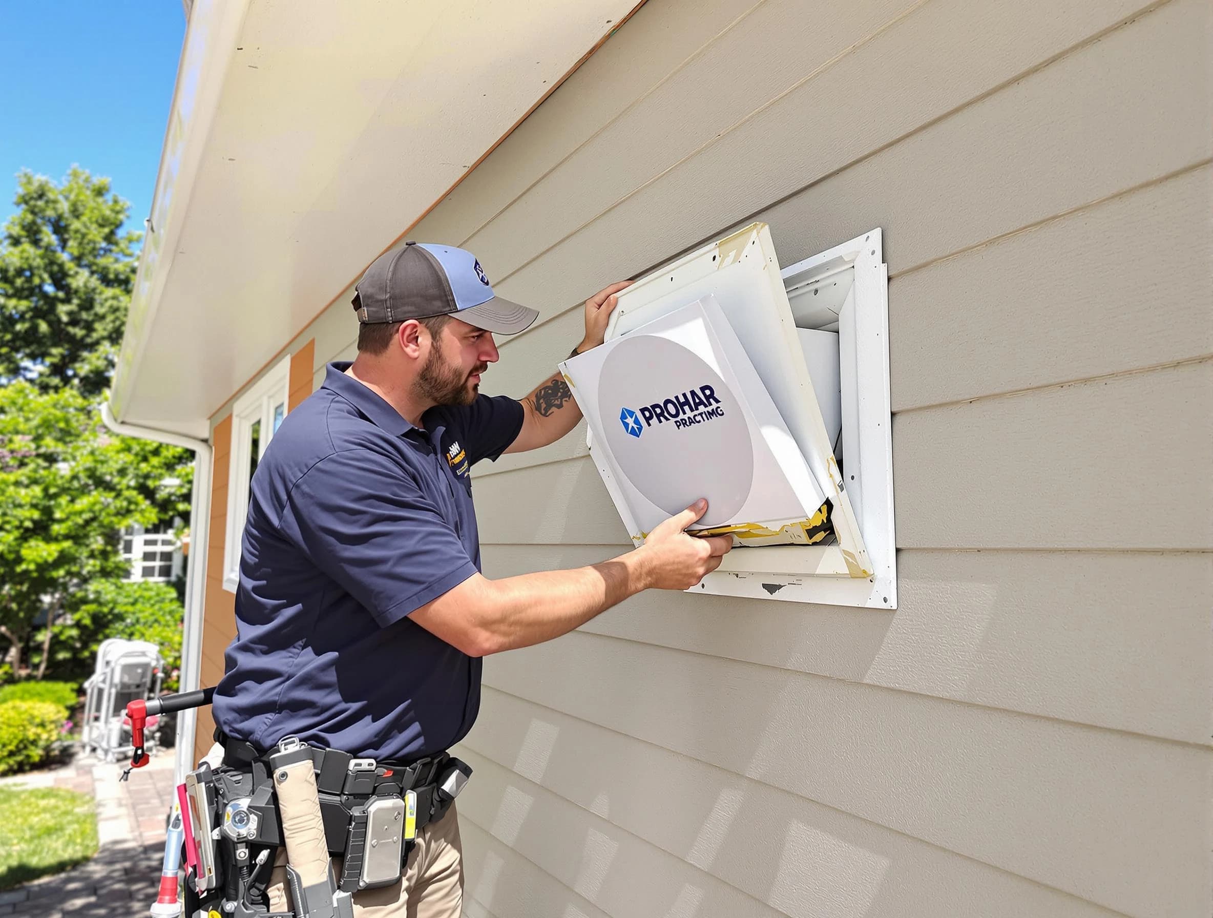 Herriman Dryer Vent Cleaning technician installing a new protective dryer vent cover on a home in Herriman