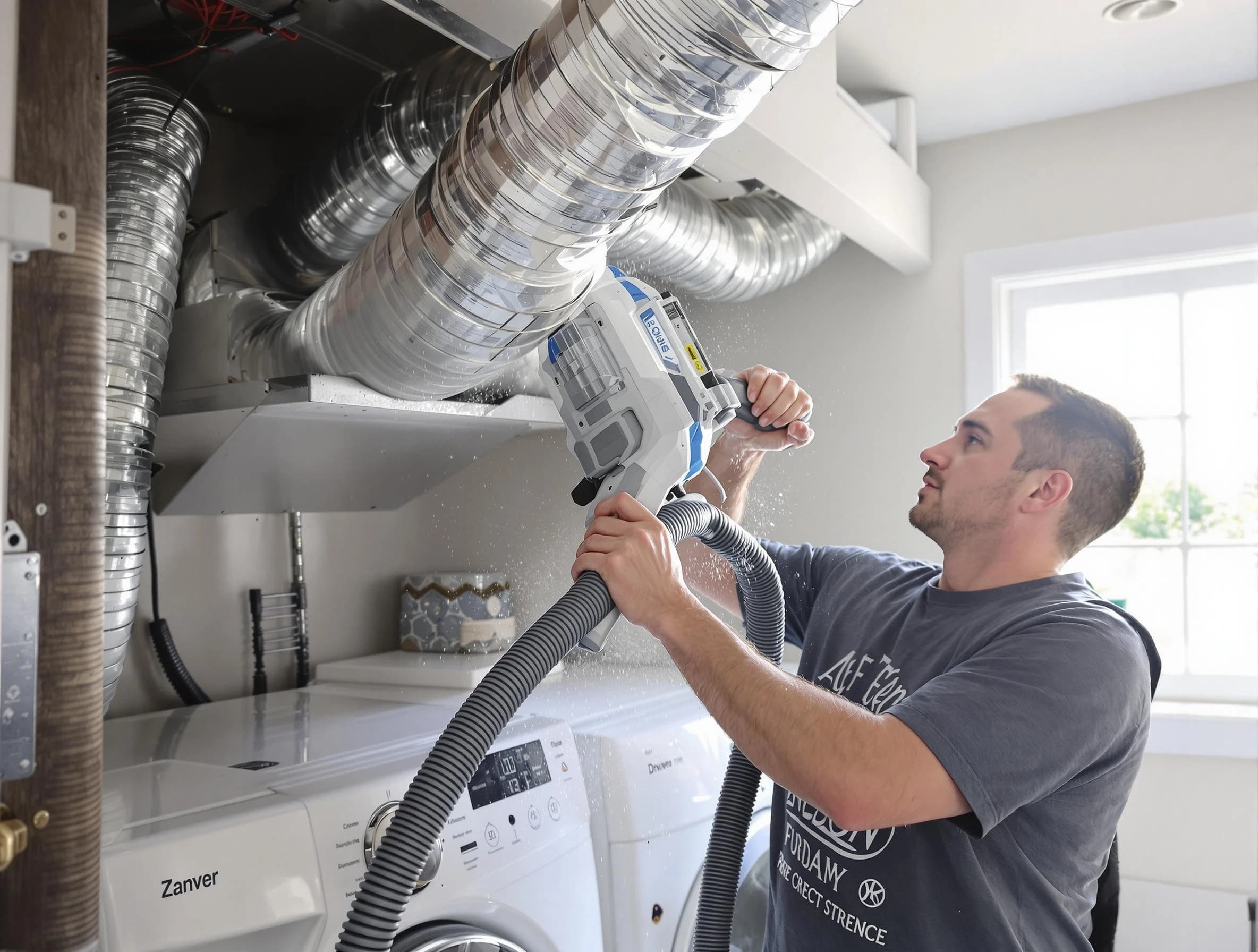 Herriman Dryer Vent Cleaning specialist cleaning deep within a dryer vent duct system in Herriman