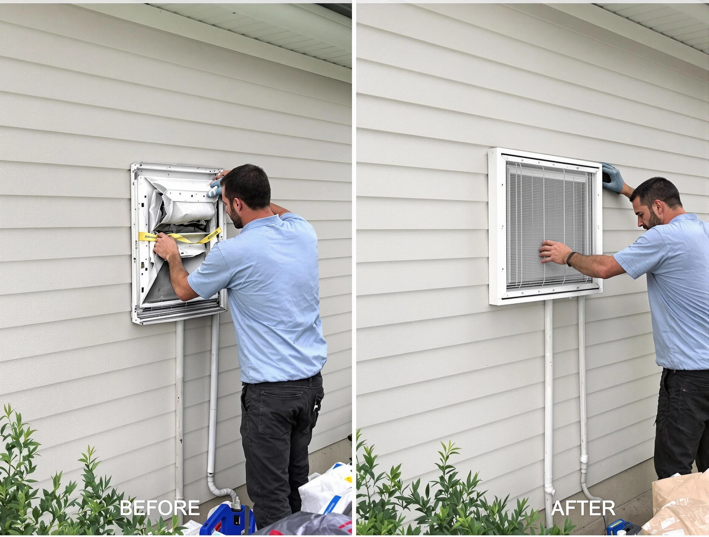 Herriman Dryer Vent Cleaning technician installing high-quality dryer vent cover at a residential property in Herriman